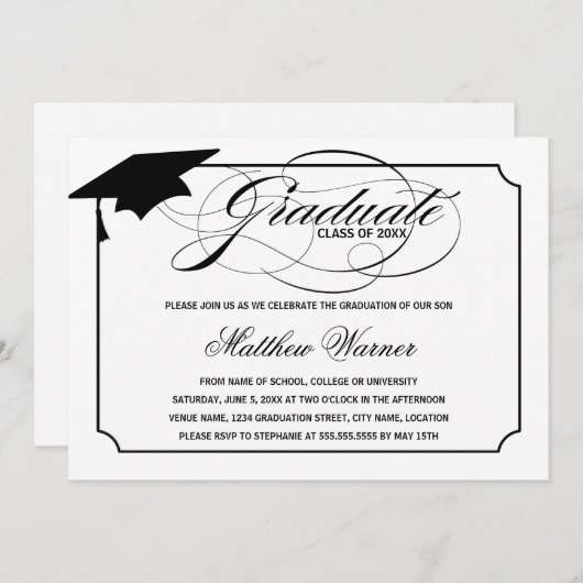 Invitation Élégant diplômé de script (Devant / Derrière)