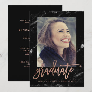 Invitation Élégant diplômé Marbre 2018 Photo Grad Party