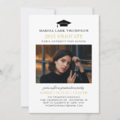 Invitation Élégant Diplômé noir et or Photo Graduate (Devant)