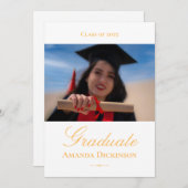 Invitation Élégant diplôme photo Jaune (Devant / Derrière)