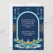 Invitation Élégant Diwali bleu et or Festival des lumières (Dos)
