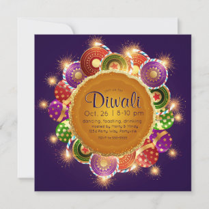 Invitation Élégant Diwali Feux colorés