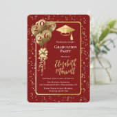 Invitation Elegant Dk Red Gold Balloons Graduation Party (Debout devant)