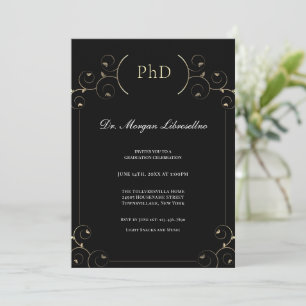 Invitation Élégant doctorat Gold Black Graduation Party Invit