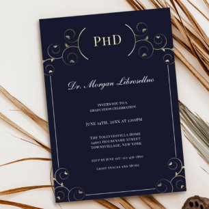 Invitation Élégant doctorat Gold Blue Graduation Party