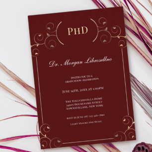 Invitation Élégant doctorat Gold Burgundy Graduation Party