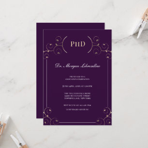 Invitation Élégant doctorat Gold Purple Graduation Party