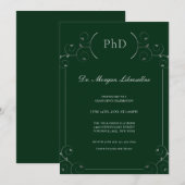 Invitation Élégant doctorat Silver Green Graduation Party (Devant / Derrière)