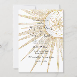 Invitation Elégant Doodles Or Sun Moon Mandala Mariage