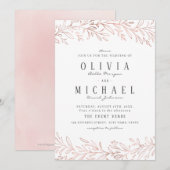 Invitation Élégant doré rose or botanique mariage floral (Devant / Derrière)