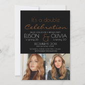 Invitation Élégant Double Celebration Photo noir Anniversaire (Devant)