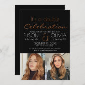 Invitation Élégant Double Celebration Photo noir Anniversaire (Devant / Derrière)