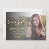 Invitation élégant doux 16 or chic calligraphie photo (Devant)