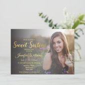 Invitation élégant doux 16 or chic calligraphie photo (Debout devant)