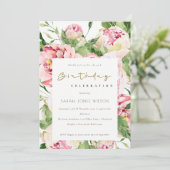 Invitation Elégant Doux Blush Floral Peony N'Importe Quel Âge (Debout devant)