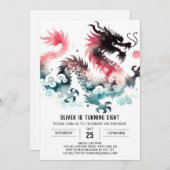 Invitation Élégant Dragon Anniversaire numérique (Devant / Derrière)