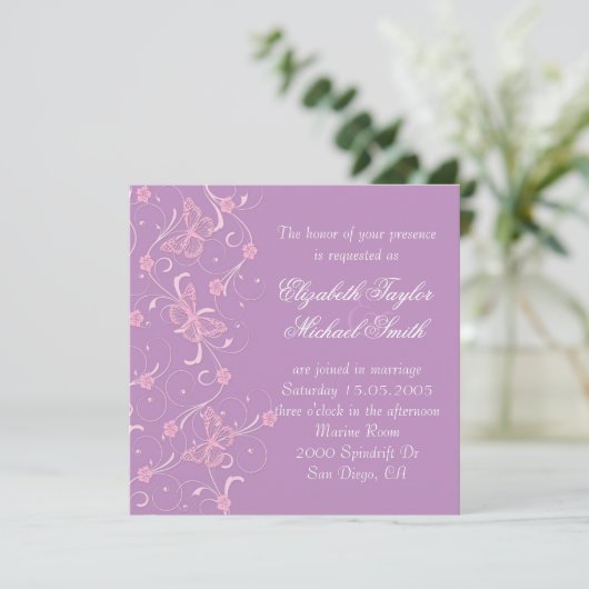 Invitation Elegant Dream Lavender Butterfly Wedding Invite (Debout devant)