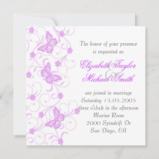 Invitation Elegant Dream Purple Butterfly Wedding Invite (Devant)