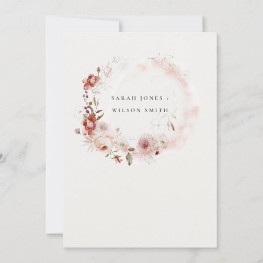 Invitation Elégant Dusky Fall Marsala Blush Floral Fiançaille (Dos)