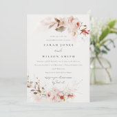 Invitation Elégant Dusky Fall Marsala Blush Floral Fiançaille (Debout devant)