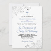 Invitation Elégant Dusty Bleu & Gris Mariage catholique moder (Devant)