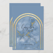 Invitation Elégant Dusty Bleu Marbre Or Arche Mariage Invita (Devant / Derrière)