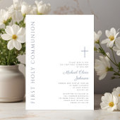 Invitation Élégant Dusty Bleu Script Première Sainte Communio