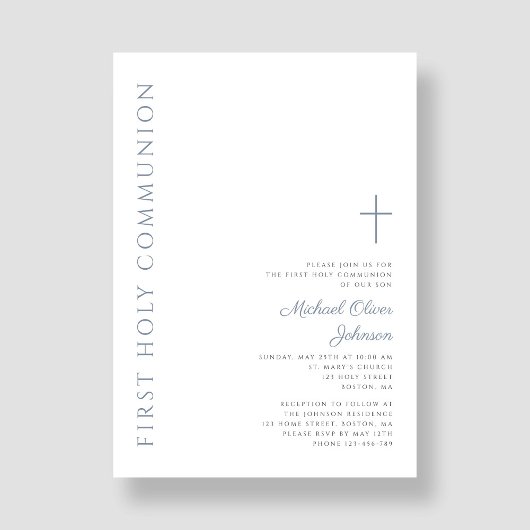 Invitation Élégant Dusty Bleu Script Première Sainte Communio