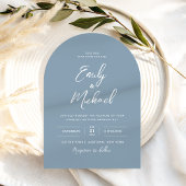 Invitation Elegant Dusty Blue Arch Calligraphy Script Wedding