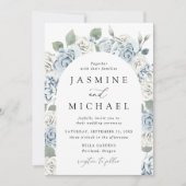 Invitation Elegant Dusty Blue Arch Floral Frame Wedding (Devant)