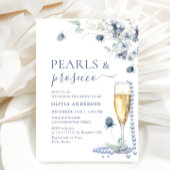 Invitation Elégant Dusty Blue Boho Winter PEARLS & Prosecco