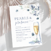 Invitation Elégant Dusty Blue Boho Winter PEARLS & Prosecco