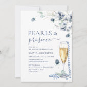 Invitation Elégant Dusty Blue Boho Winter PEARLS & Prosecco (Devant)