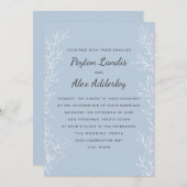 Invitation Elégant Dusty Blue Botanical Line Mariage d'art (Devant / Derrière)