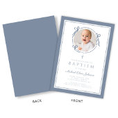 Invitation Elegant Dusty Blue Bow Boy Photo Baptism
