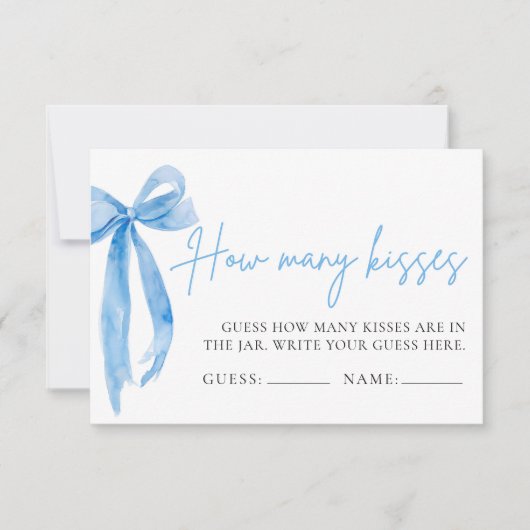 Invitation Elegant Dusty Blue Bow Devine Combien De Baisers J (Devant)
