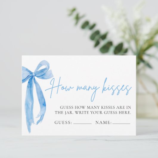 Invitation Elegant Dusty Blue Bow Devine Combien De Baisers J (Debout devant)