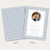 Invitation Elegant Dusty Blue Bow Photo Boy First Communion