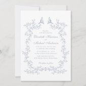 Invitation Elégant Dusty Blue Chinoiserie Mariage d'aquarelle (Devant)