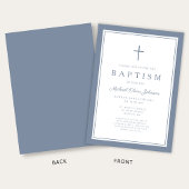 Invitation Elegant Dusty Blue Cross Baby Boy Baptism