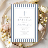 Invitation Elegant Dusty Blue Cross Boy Baptism