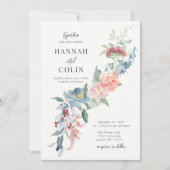 Invitation Elégant Dusty Blue et Rose Floral Swag (Devant)