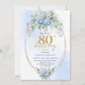 Invitation Elegant Dusty Blue Eucalyptus 80th Birthday Invite (Devant)