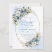 Invitation Elegant Dusty Blue Eucalyptus Gold Bridal Shower  (Devant)
