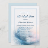 Invitation Elégant Dusty Blue Feather Thé nuptial (Devant / Derrière)