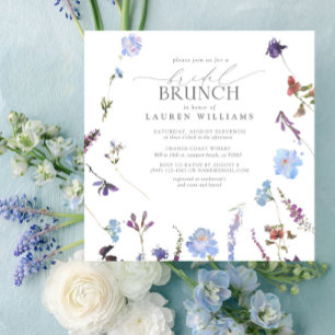 Invitation Elégant Dusty Blue Fleur sauvage Brunch nuptial