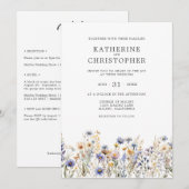 Invitation Elégant Dusty Blue Fleur sauvage Budget Mariage (Devant / Derrière)