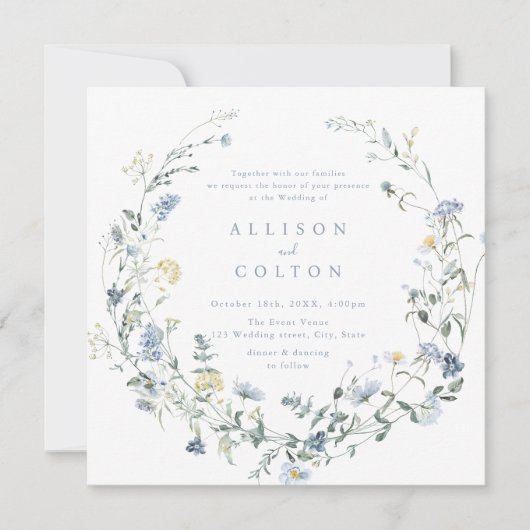 Invitation Elégant Dusty Blue Fleur sauvage Rustic Boho Maria (Devant)