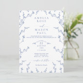 Invitation Elegant Dusty Blue Floral All-In-One Wedding (Debout devant)