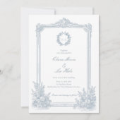 Invitation Elegant Dusty Blue Floral Border Wedding Invitatio (Devant)